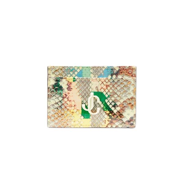 NWT Jimmy Choo Umika Sunrise Mix Glossy Rainbow Elaphe Card Holder With Jc Emble - Picture 1 of 15